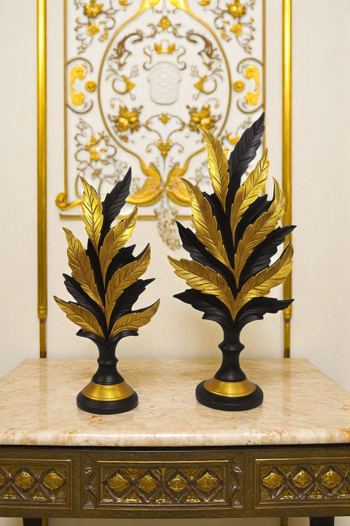 İkili Yaprak Biblo - Altın/Siyah