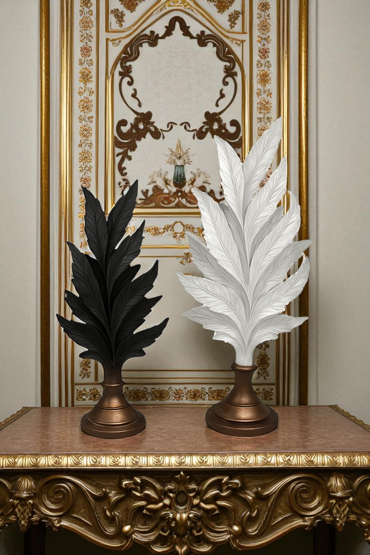 İkili Yaprak Biblo - Siyah/Beyaz