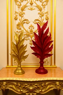 İkili Yaprak Biblo - Altın/Kırmızı