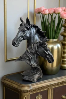 İkiz Atlar Büst Biblo - Siyah