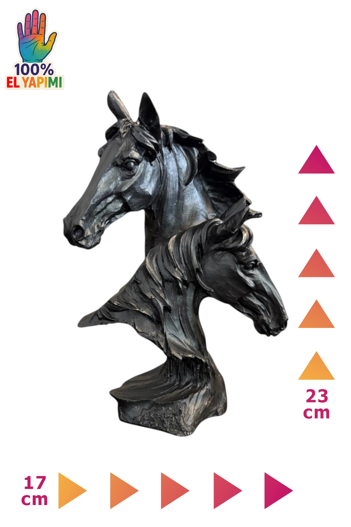 İkiz Atlar Büst Biblo - Siyah