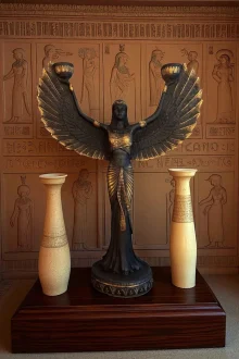 İsis Heykel Şamdanlık ve Mumluk - Siyah/Altın