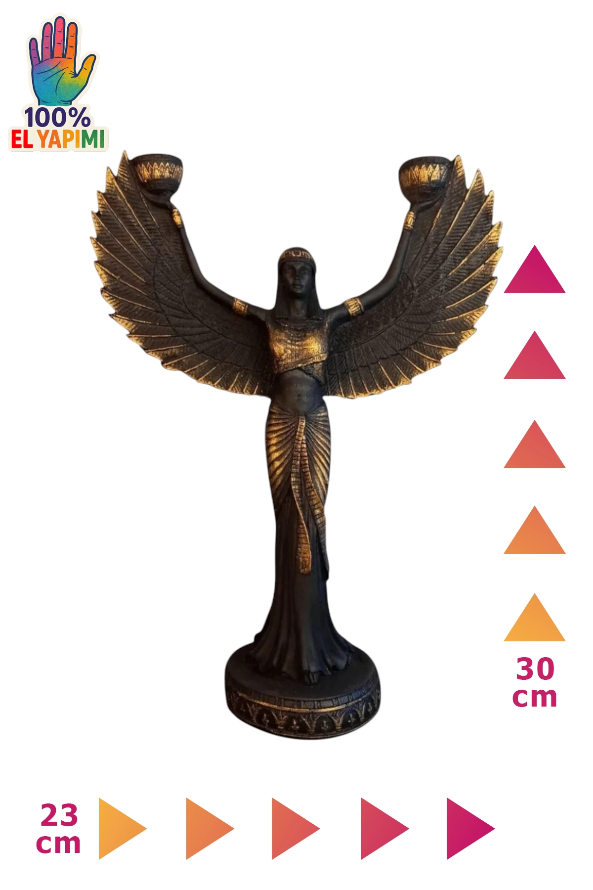 İsis Heykel Şamdanlık ve Mumluk - Siyah/Altın