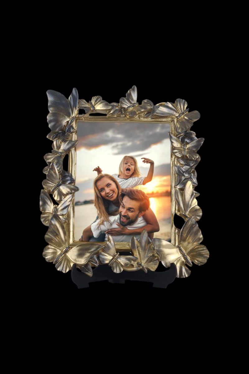 Kelebek Desenli Polyester Fotoğraf Çerçevesi - Altın