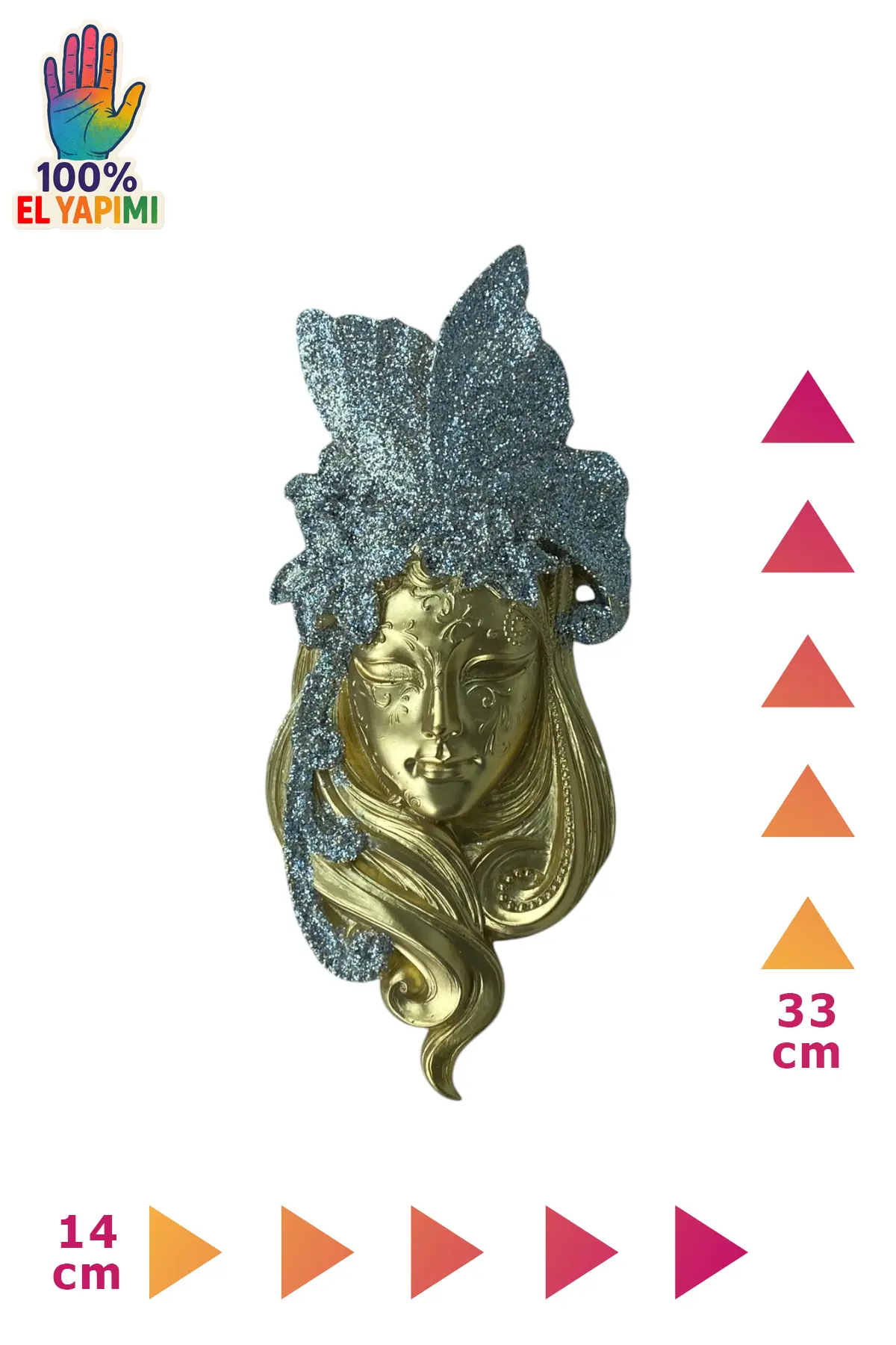 Venedik Kelebekli Kadın Duvar Süsü - Altın