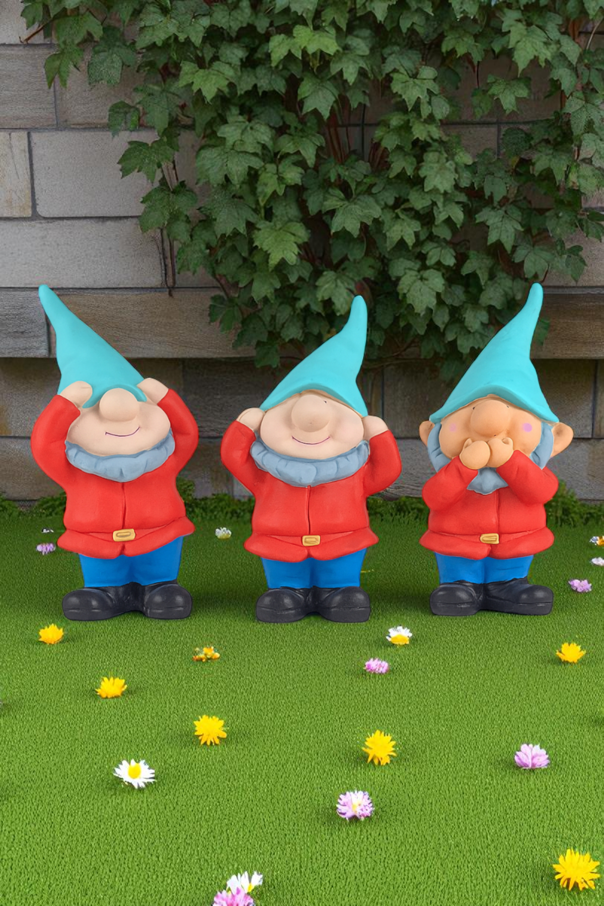 Görmedim Duymadım Bilmiyorum Üçlü Cüceler Heykeli Biblo - Kırmızı