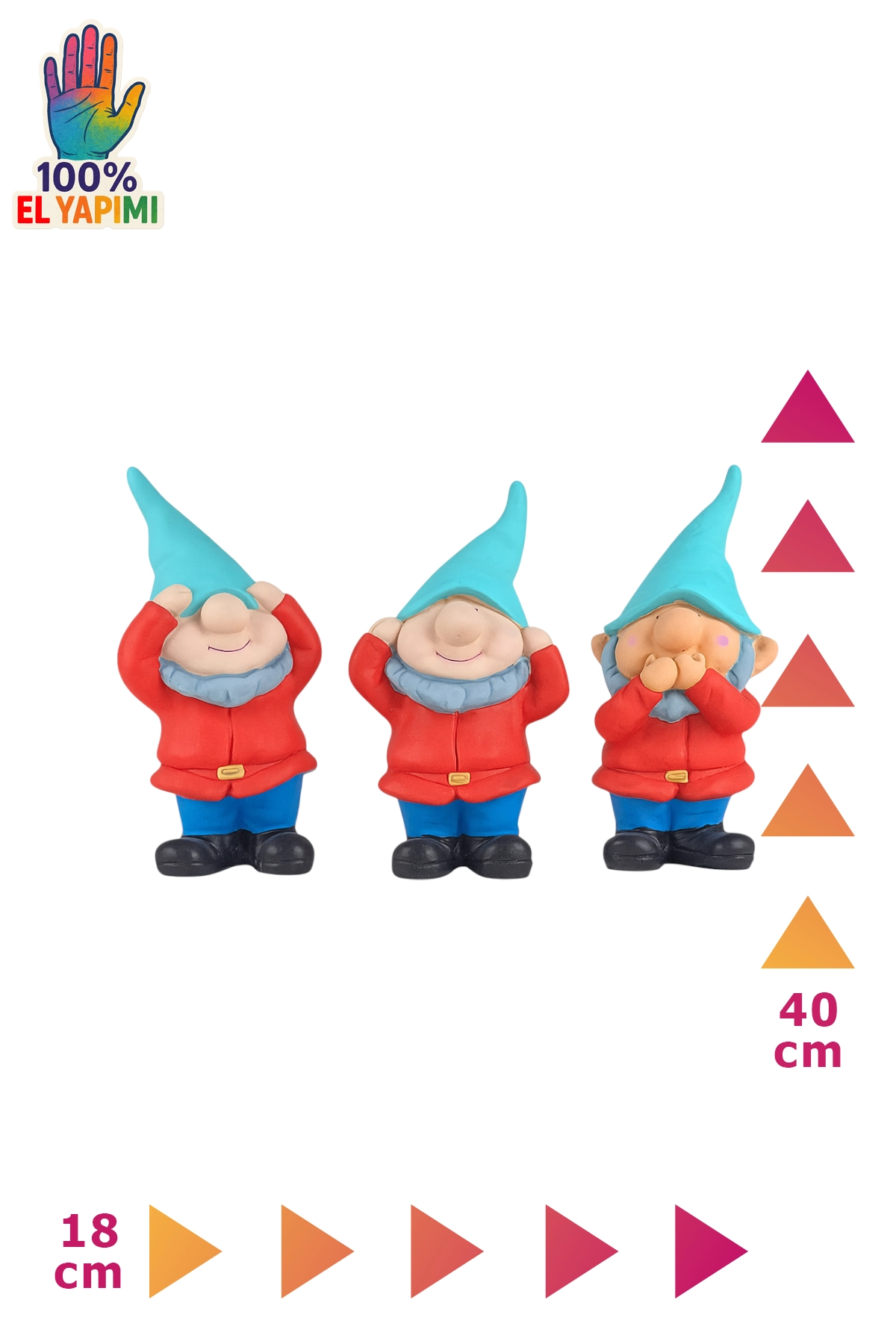 Görmedim Duymadım Bilmiyorum Üçlü Cüceler Heykeli Biblo - Kırmızı