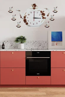 Kişiye Özel Polyester Çaydanlık Mutfak Duvar Saati Bronz