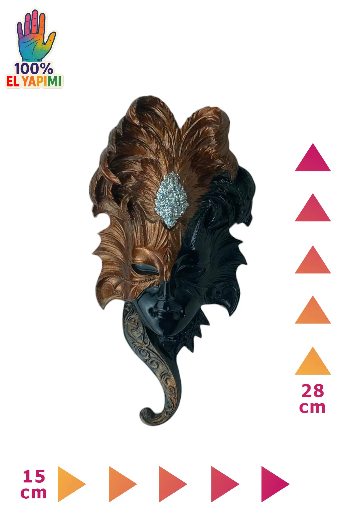 Venedik Kuştüyü Maskeli Kadın Duvar Süsü - Bronz/Siyah