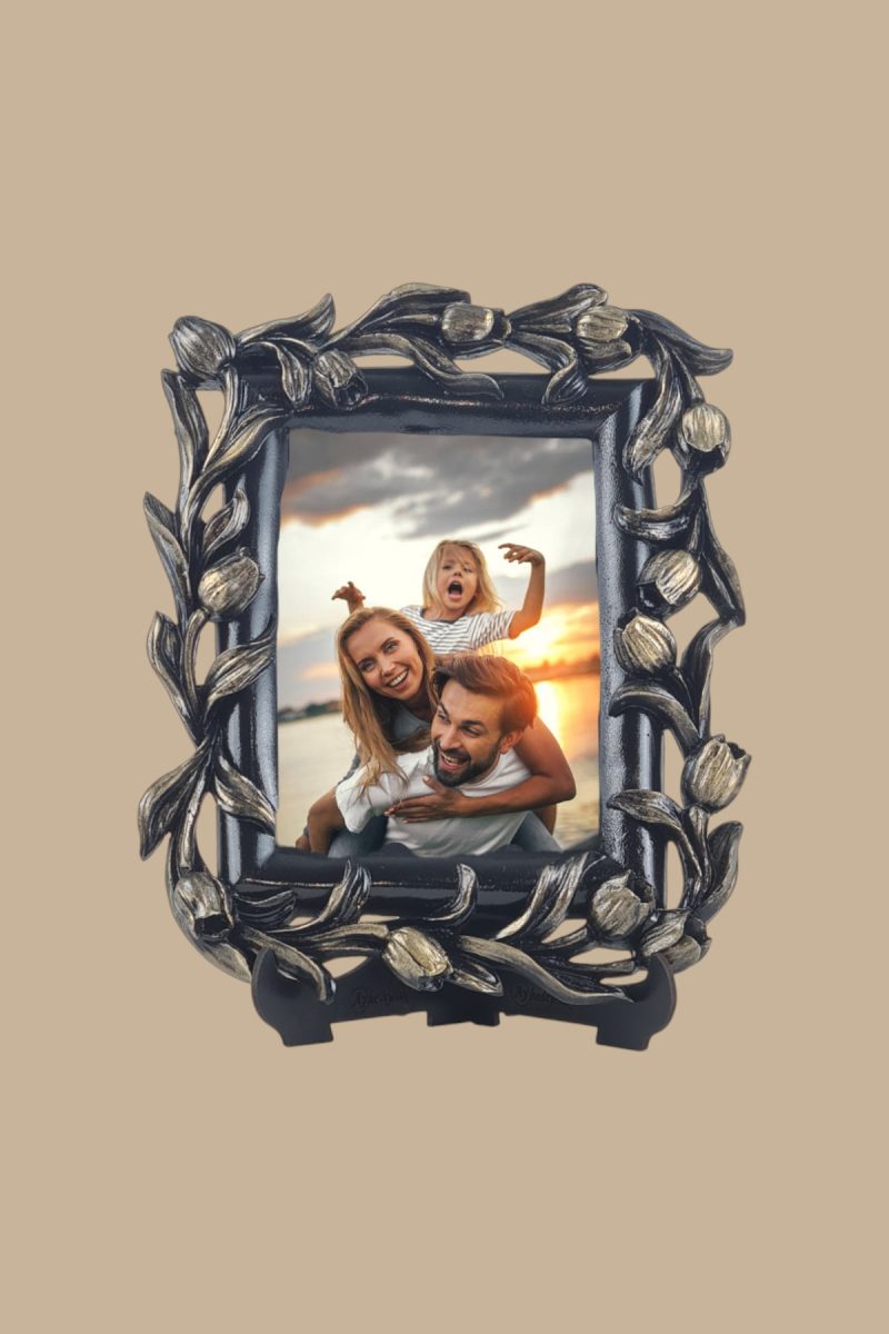 Lale Desenli Polyester Fotoğraf Çerçevesi - Altın