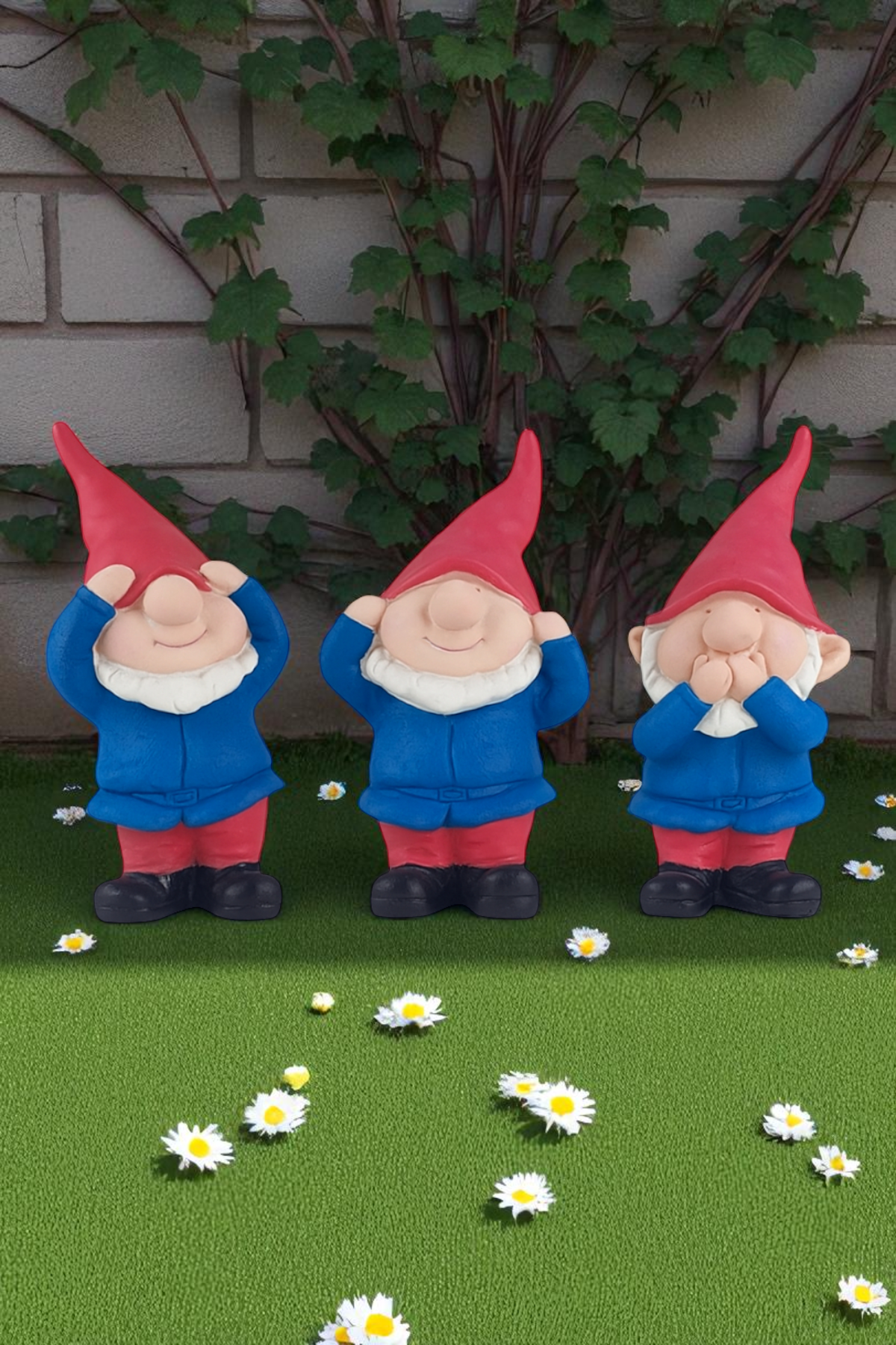 Görmedim Duymadım Bilmiyorum Üçlü Cüceler Heykeli Biblo - Mavi