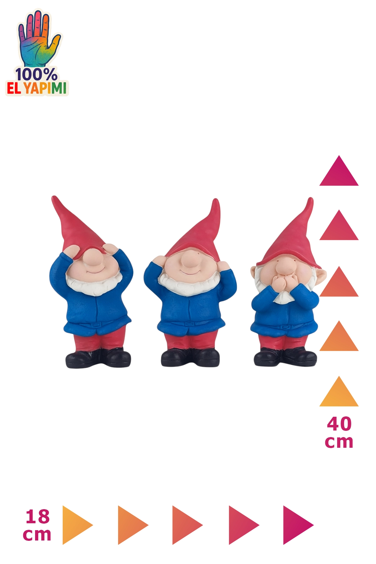 Görmedim Duymadım Bilmiyorum Üçlü Cüceler Heykeli Biblo - Mavi