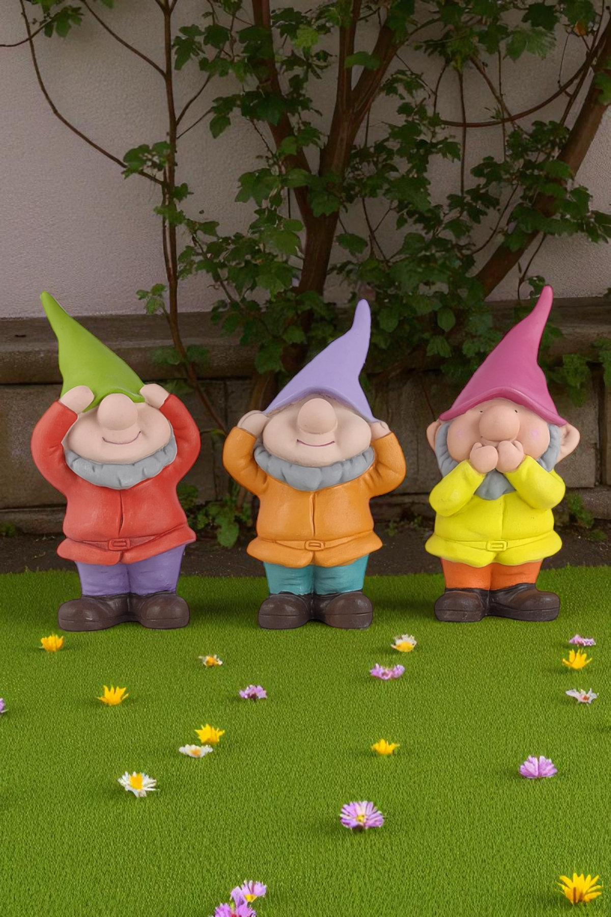 Görmedim Duymadım Bilmiyorum Üçlü Cüceler Heykeli Biblo - Renkli