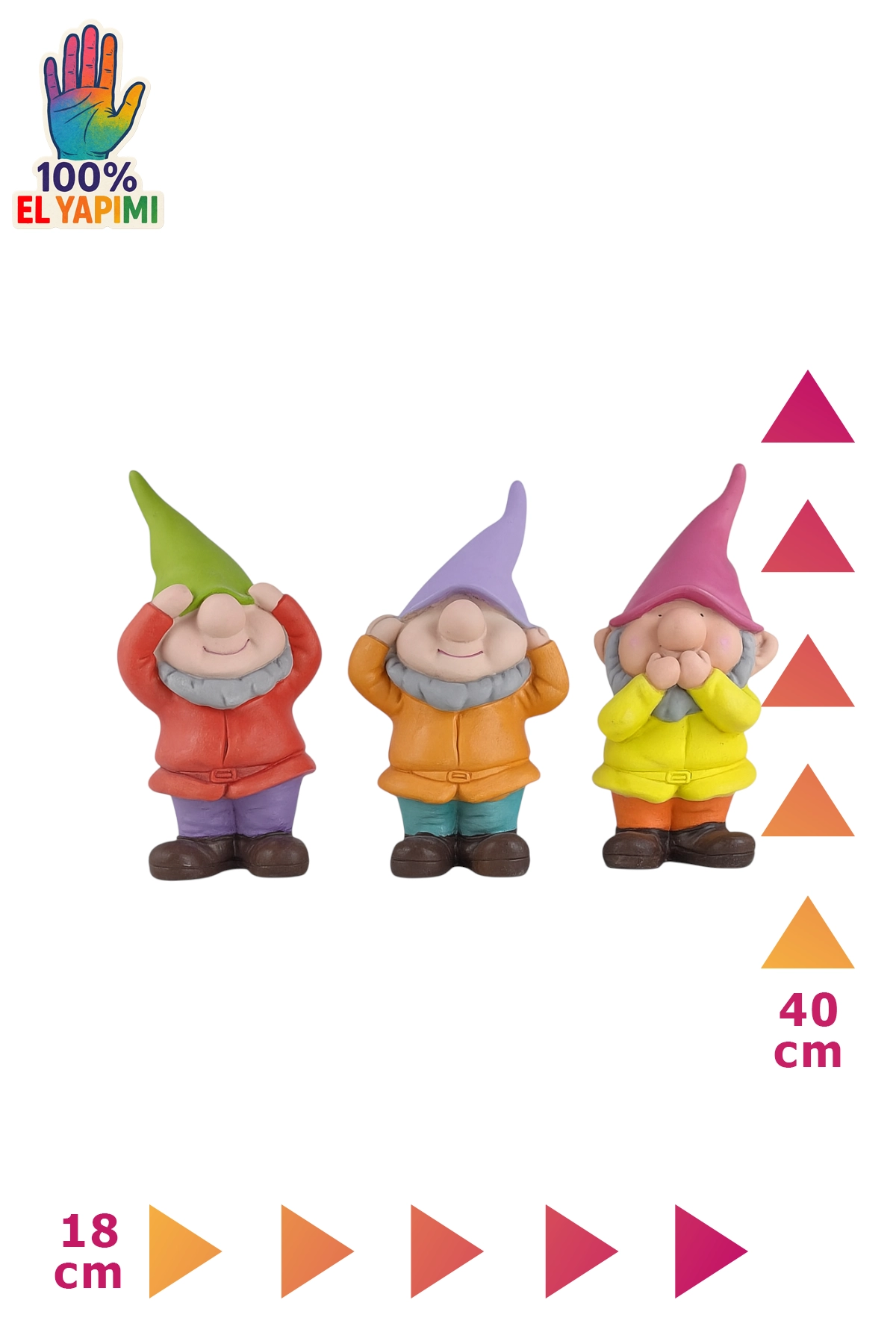 Görmedim Duymadım Bilmiyorum Üçlü Cüceler Heykeli Biblo - Renkli