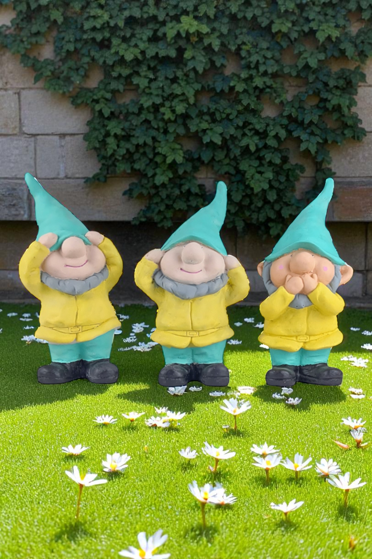 Görmedim Duymadım Bilmiyorum Üçlü Cüceler Heykeli Biblo - Sarı