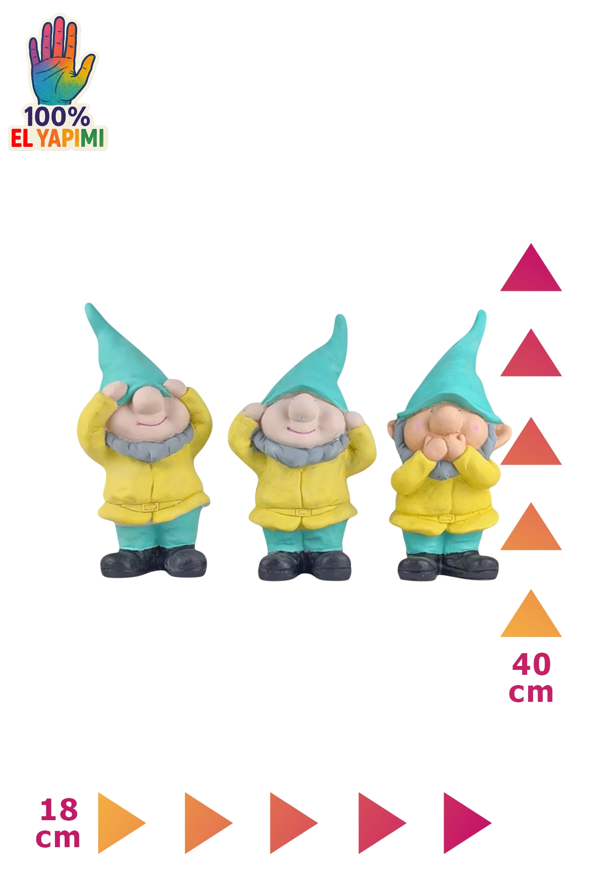 Görmedim Duymadım Bilmiyorum Üçlü Cüceler Heykeli Biblo - Sarı