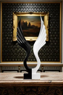 Soyut Melek Kanat Heykeli - Siyah/Beyaz