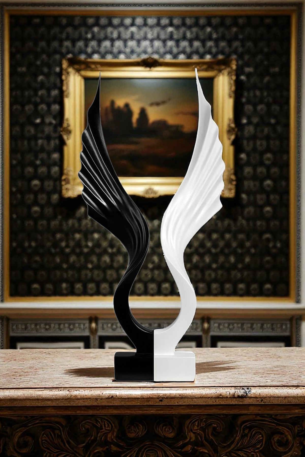 Soyut Melek Kanat Heykeli - Siyah/Beyaz