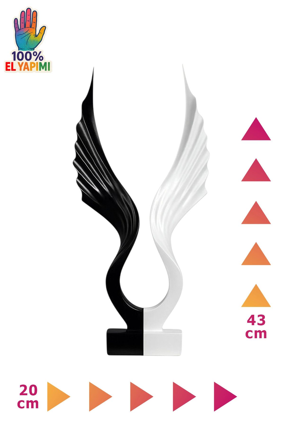 Soyut Melek Kanat Heykeli - Siyah/Beyaz