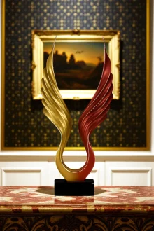 Soyut Melek Kanat Heykeli - Altın/Kırmızı