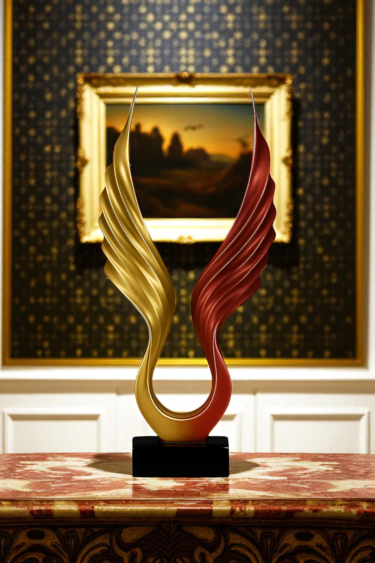 Soyut Melek Kanat Heykeli - Altın/Kırmızı