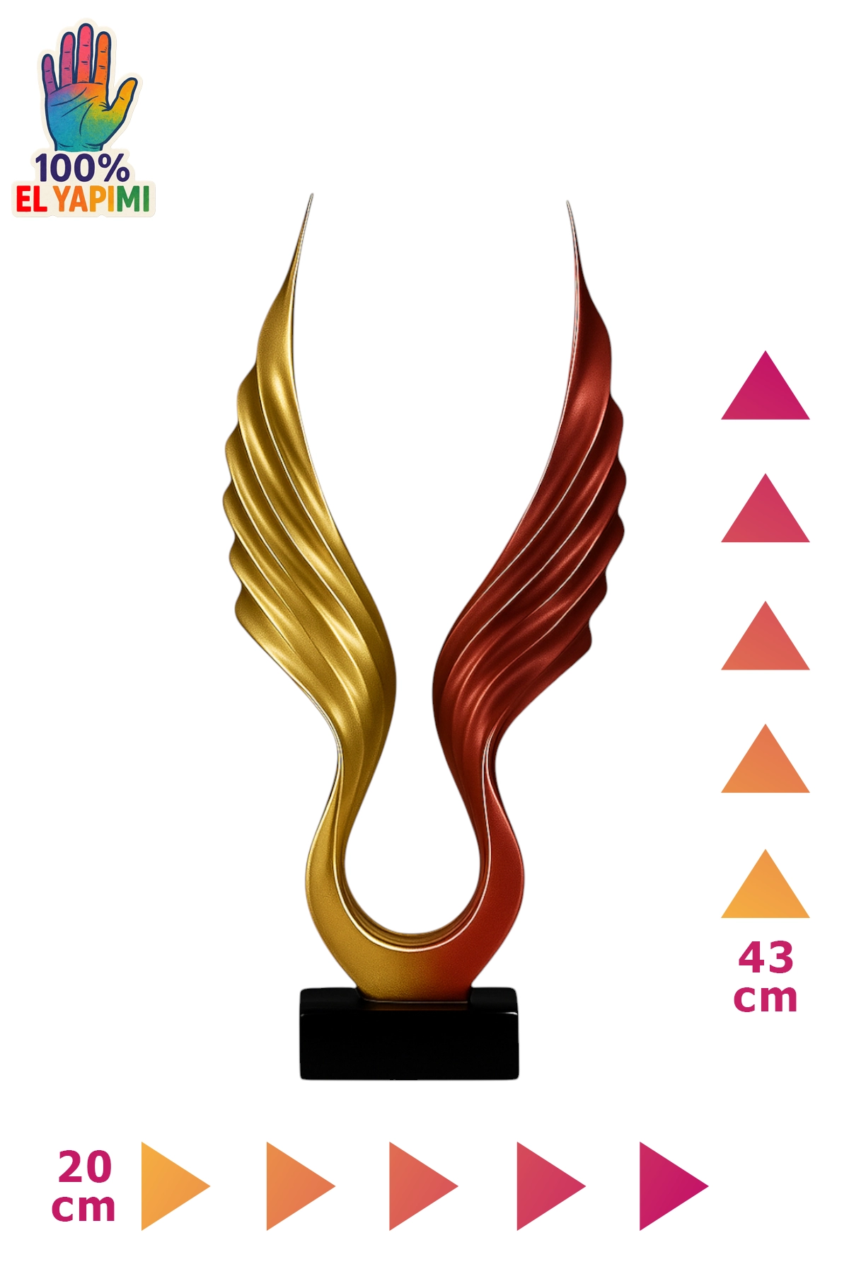 Soyut Melek Kanat Heykeli - Altın/Kırmızı