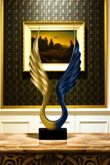 Soyut Melek Kanat Heykeli - Altın/Lacivert