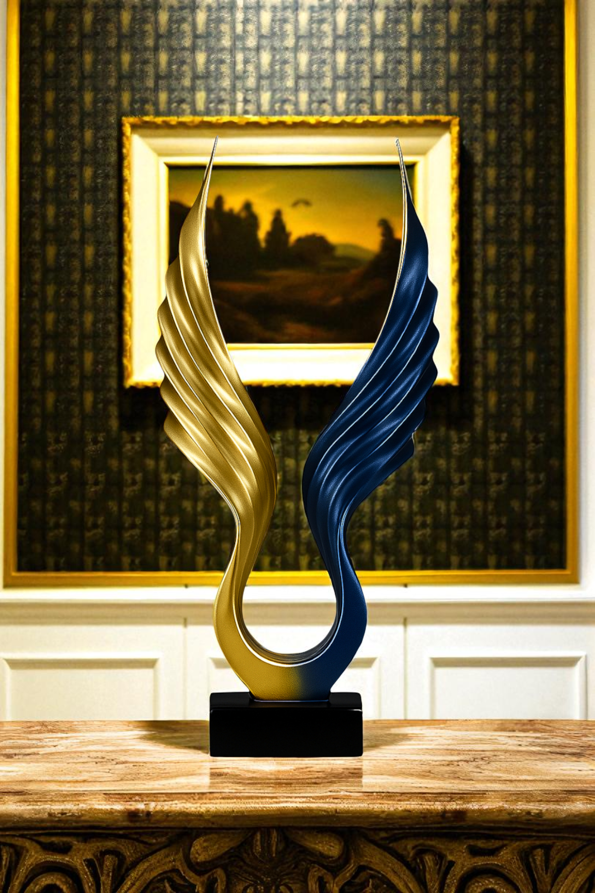 Soyut Melek Kanat Heykeli - Altın/Lacivert