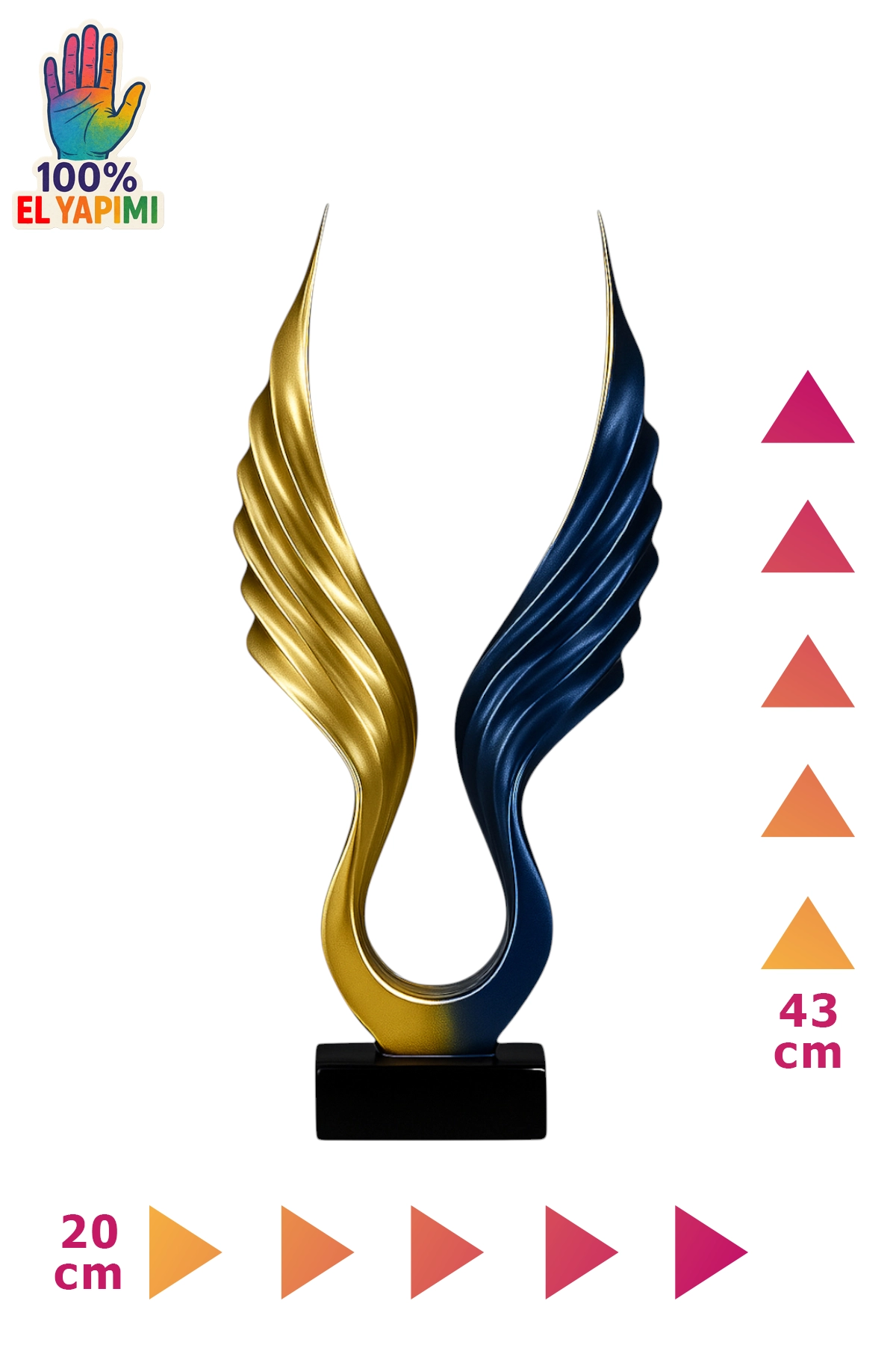 Soyut Melek Kanat Heykeli - Altın/Lacivert