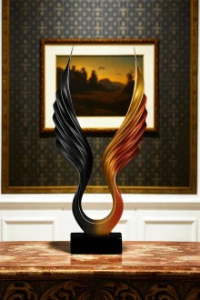 Soyut Melek Kanat Heykeli - Siyah/Bronz