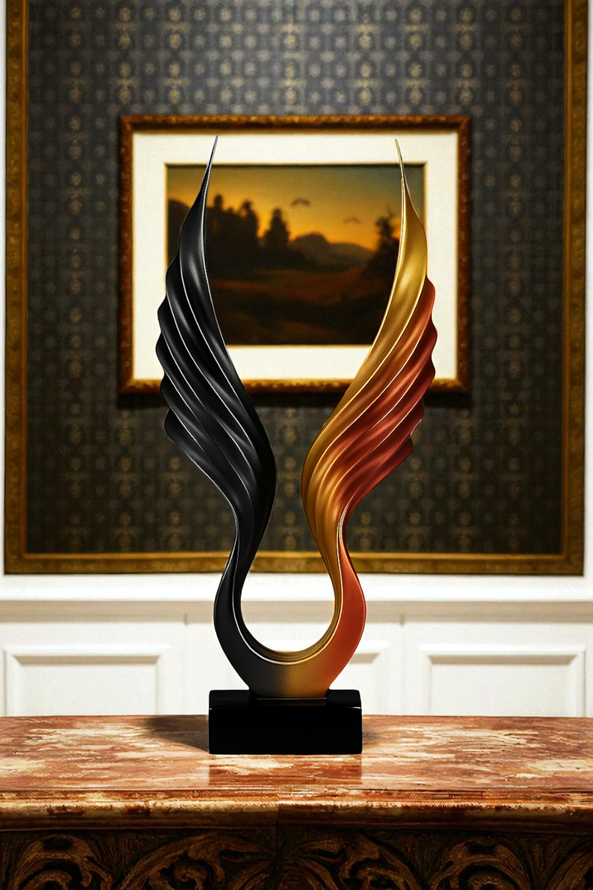 Soyut Melek Kanat Heykeli - Siyah/Bronz