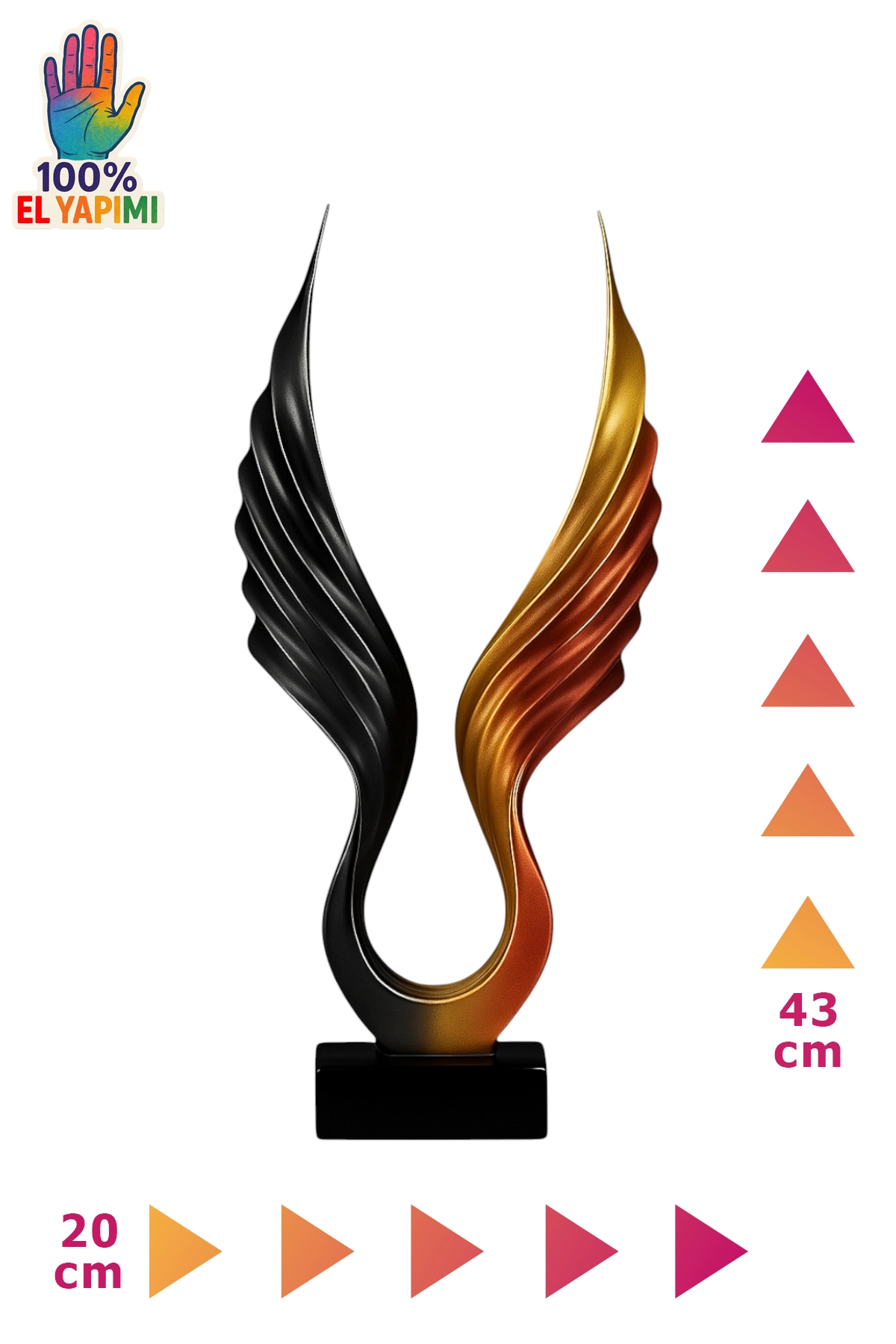 Soyut Melek Kanat Heykeli - Siyah/Bronz