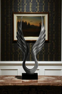 Soyut Melek Kanat Heykeli - Siyah/Gümüş