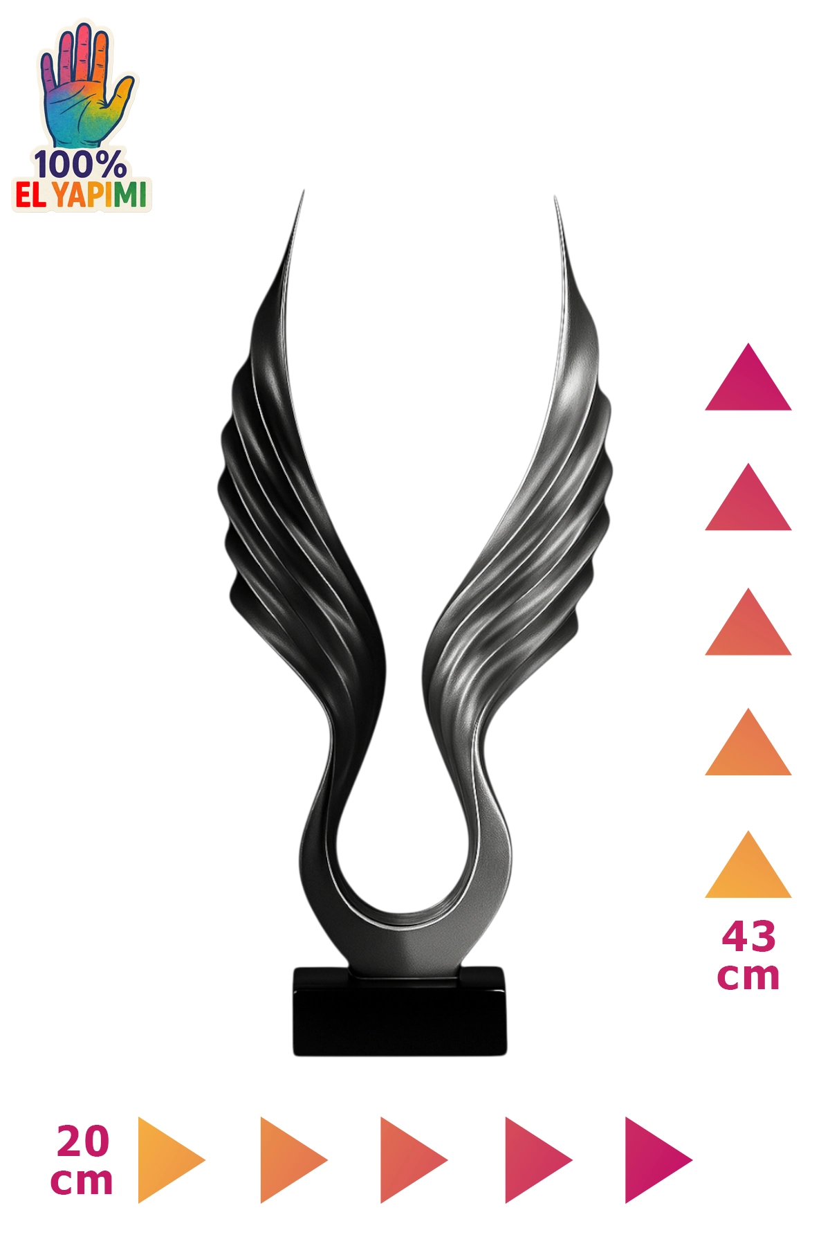 Soyut Melek Kanat Heykeli - Siyah/Gümüş