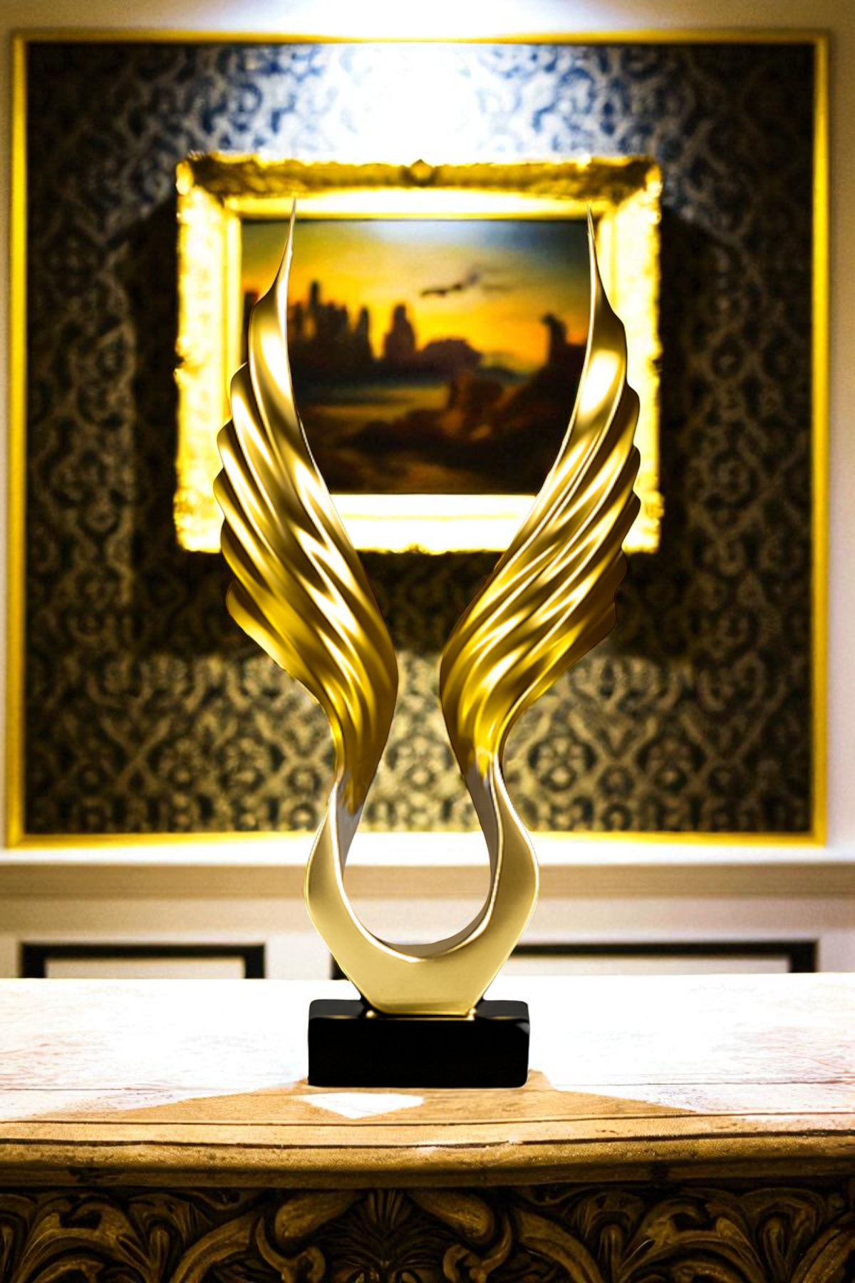 Soyut Melek Kanat Heykeli - Altın