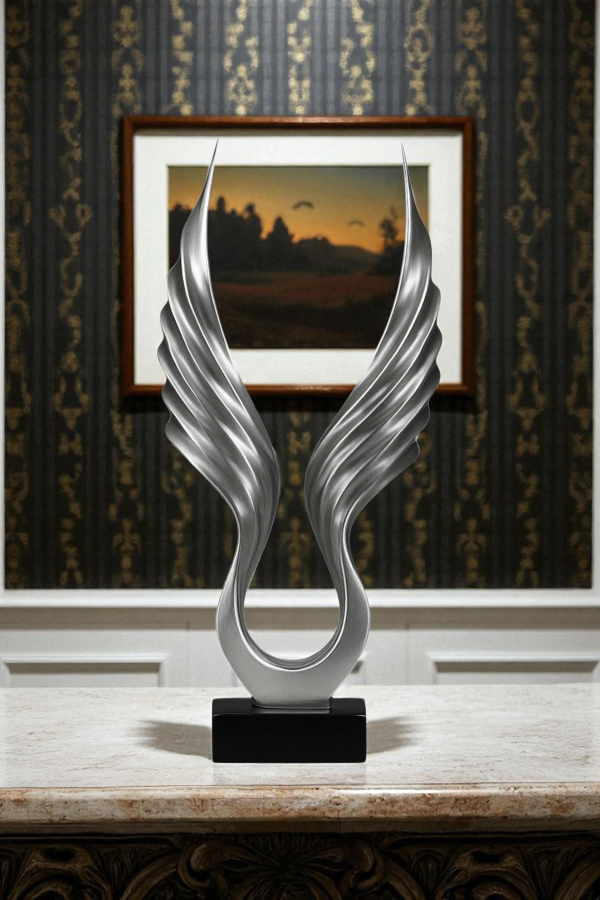 Soyut Melek Kanat Heykeli - Gümüş