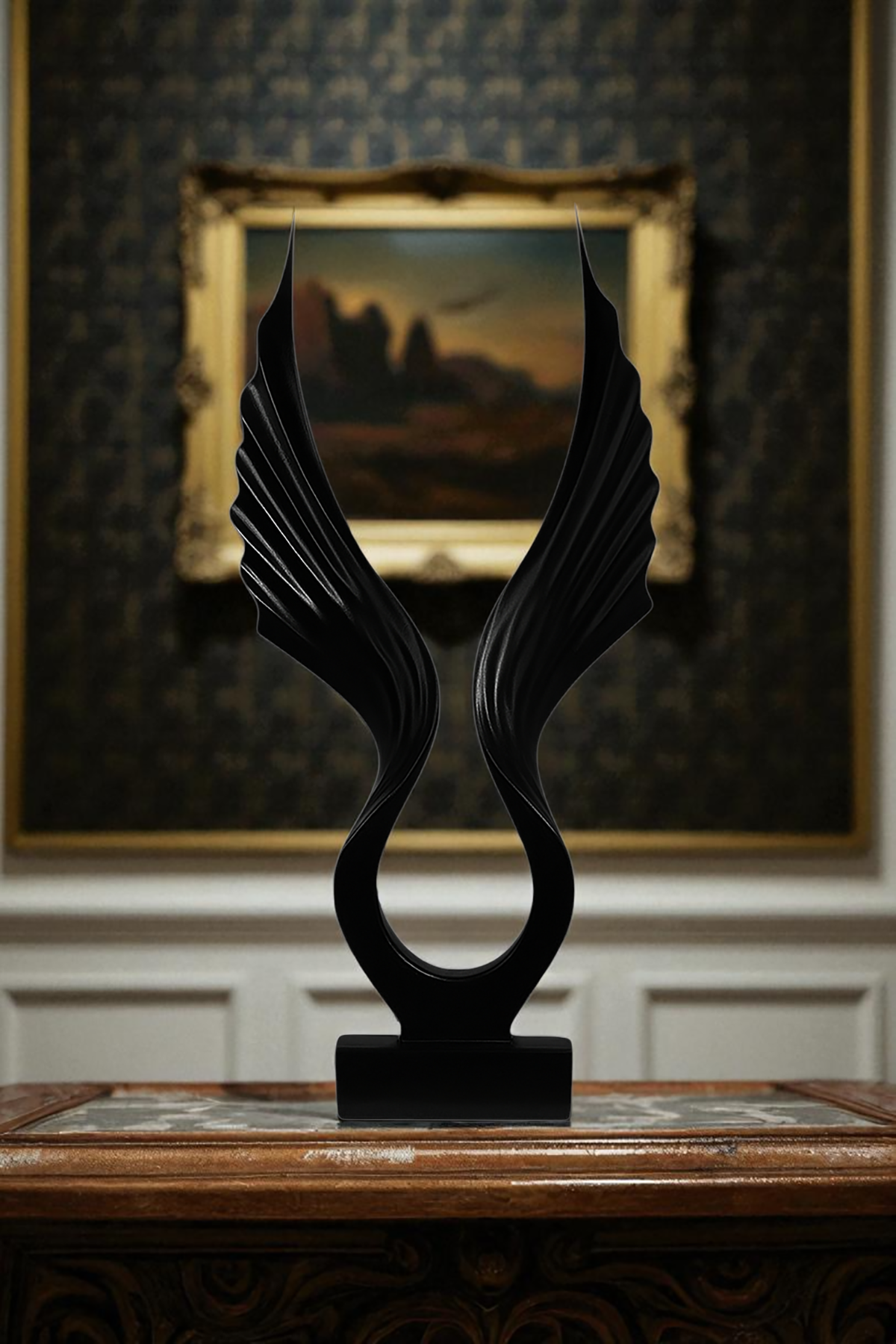 Soyut Melek Kanat Heykeli - Siyah