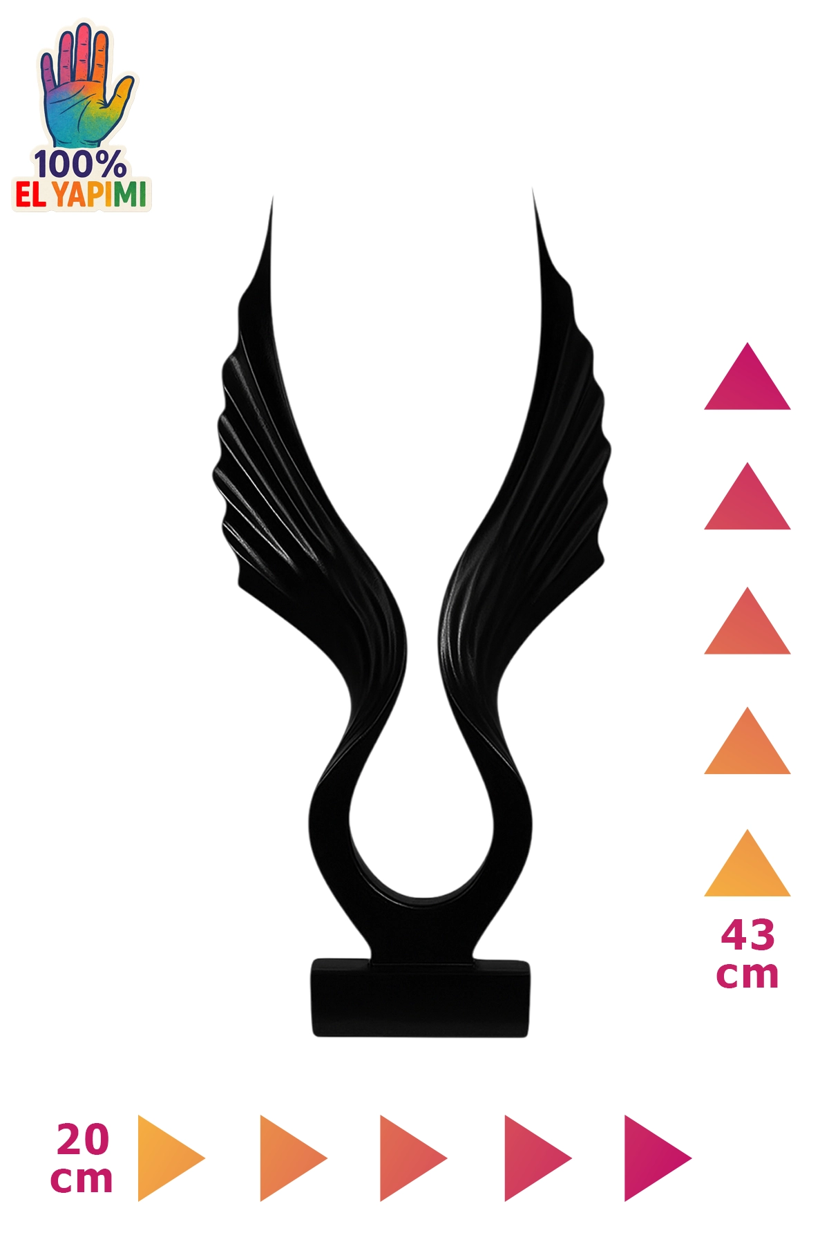 Soyut Melek Kanat Heykeli - Siyah