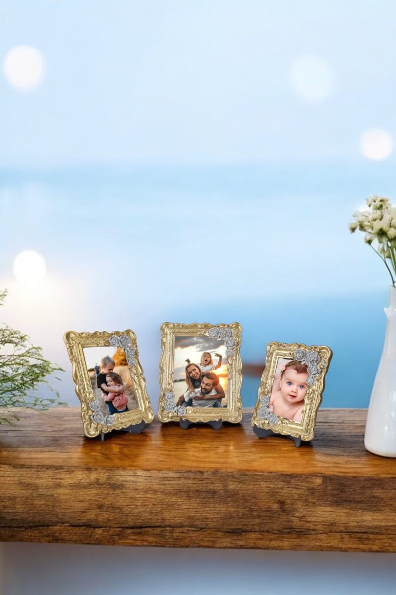 Üçlü Dekoratif Polyester Fotoğraf Çerçeveleri - Altın