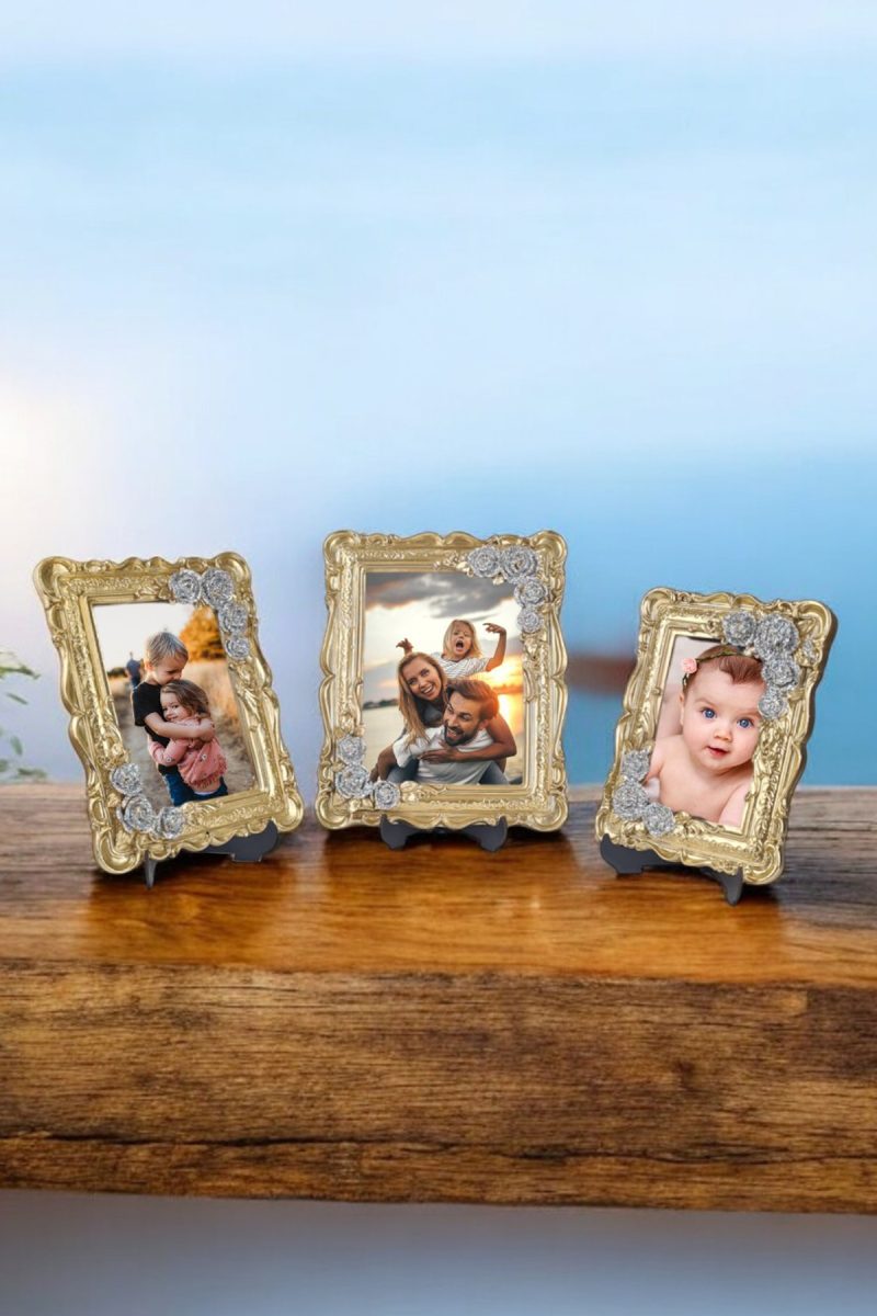 Üçlü Dekoratif Polyester Fotoğraf Çerçeveleri - Altın - Görsel 2