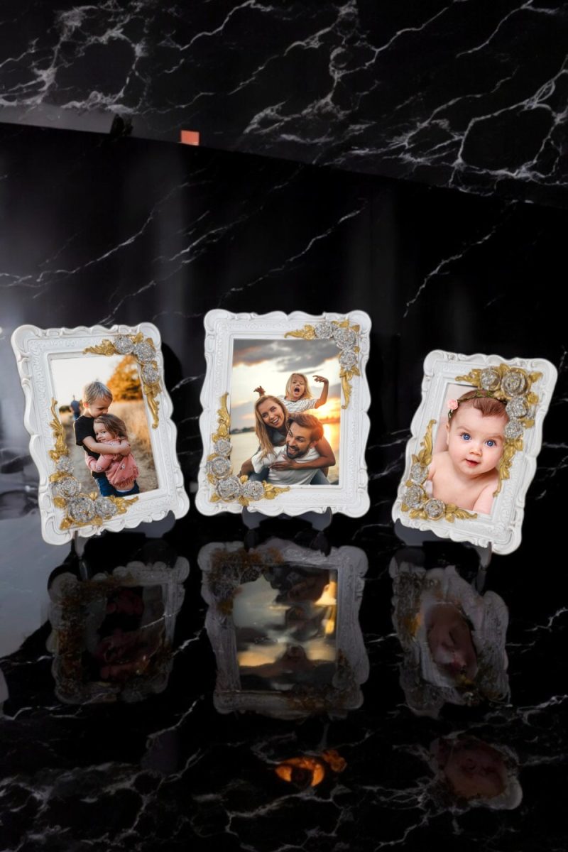 Üçlü Dekoratif Polyester Fotoğraf Çerçeveleri - Beyaz