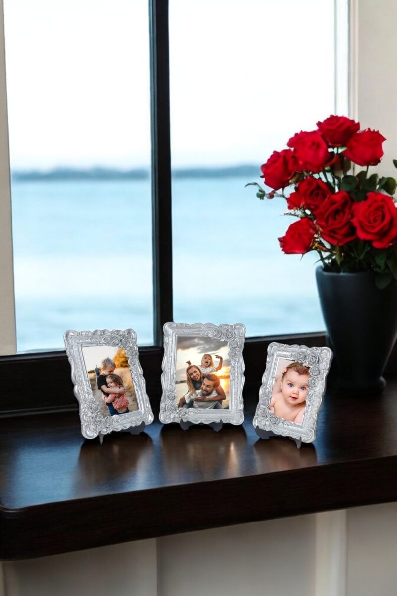 Üçlü Dekoratif Polyester Fotoğraf Çerçeveleri - Gümüş