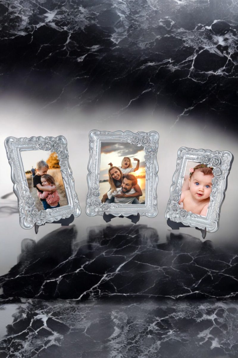 Üçlü Dekoratif Polyester Fotoğraf Çerçeveleri - Gümüş - Görsel 2