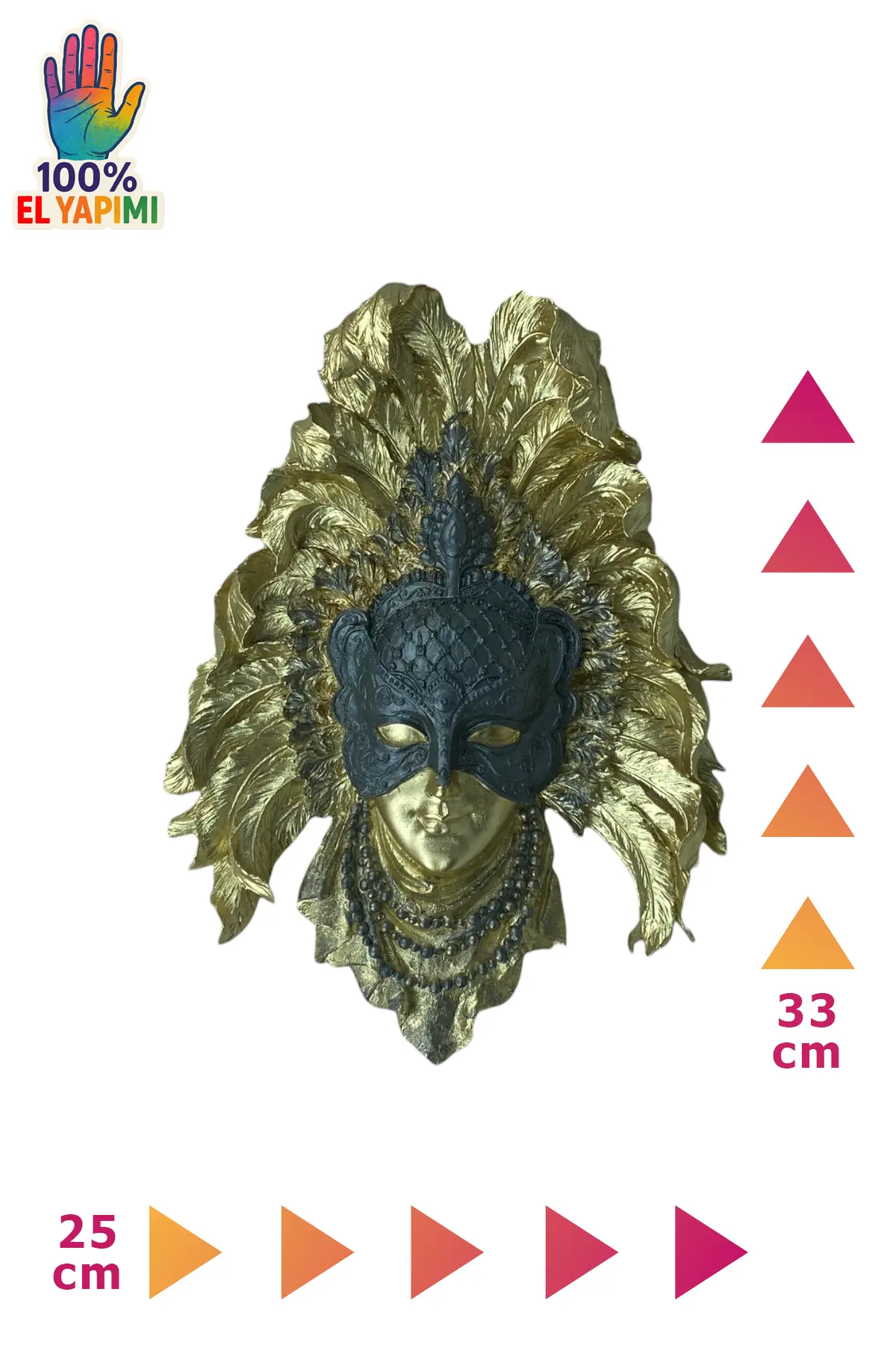 Venedik Maskeli Kadın Duvar Süsü - Altın/Siyah