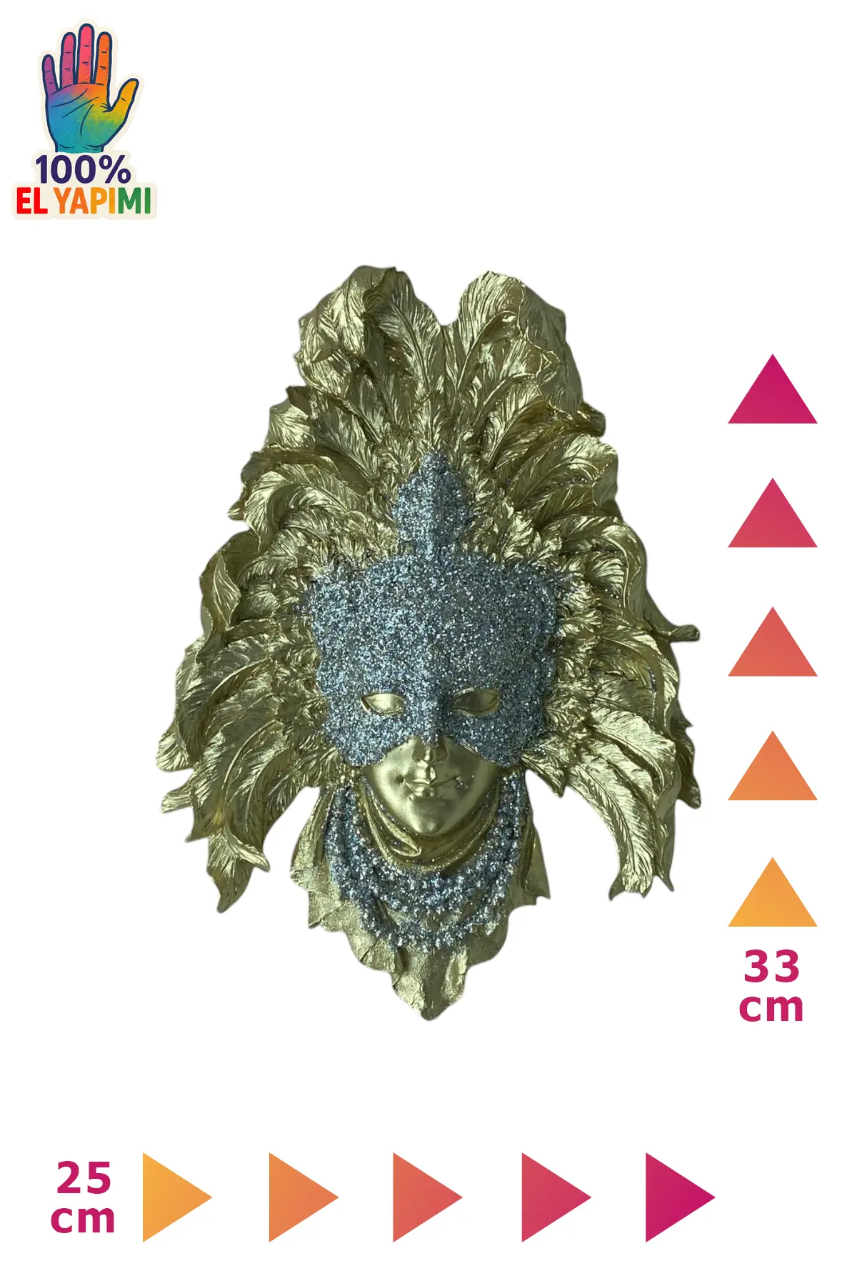 Venedik Maskeli Kadın Duvar Süsü - Altın/Gümüş