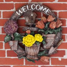 Polyester Welcome Yazılı Saksılı Kapı Süsü Dekoru - Beyaz