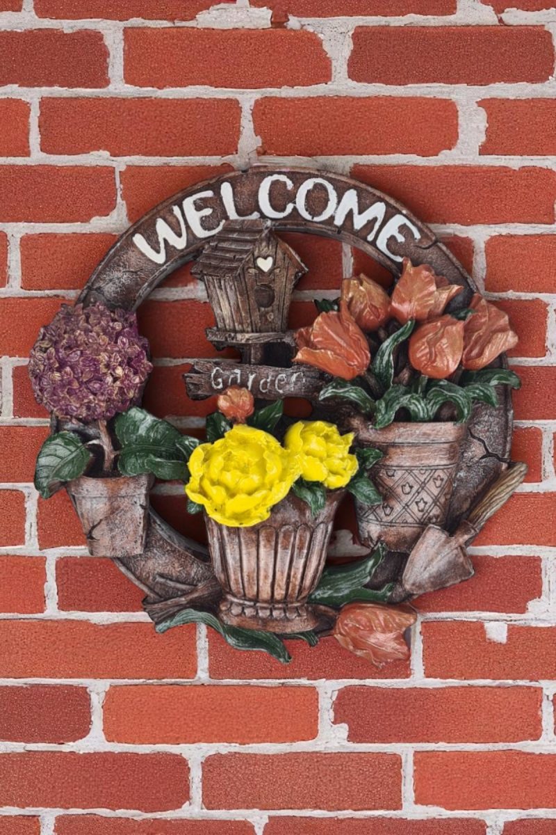 Polyester Welcome Yazılı Saksılı Kapı Süsü Dekoru - Beyaz