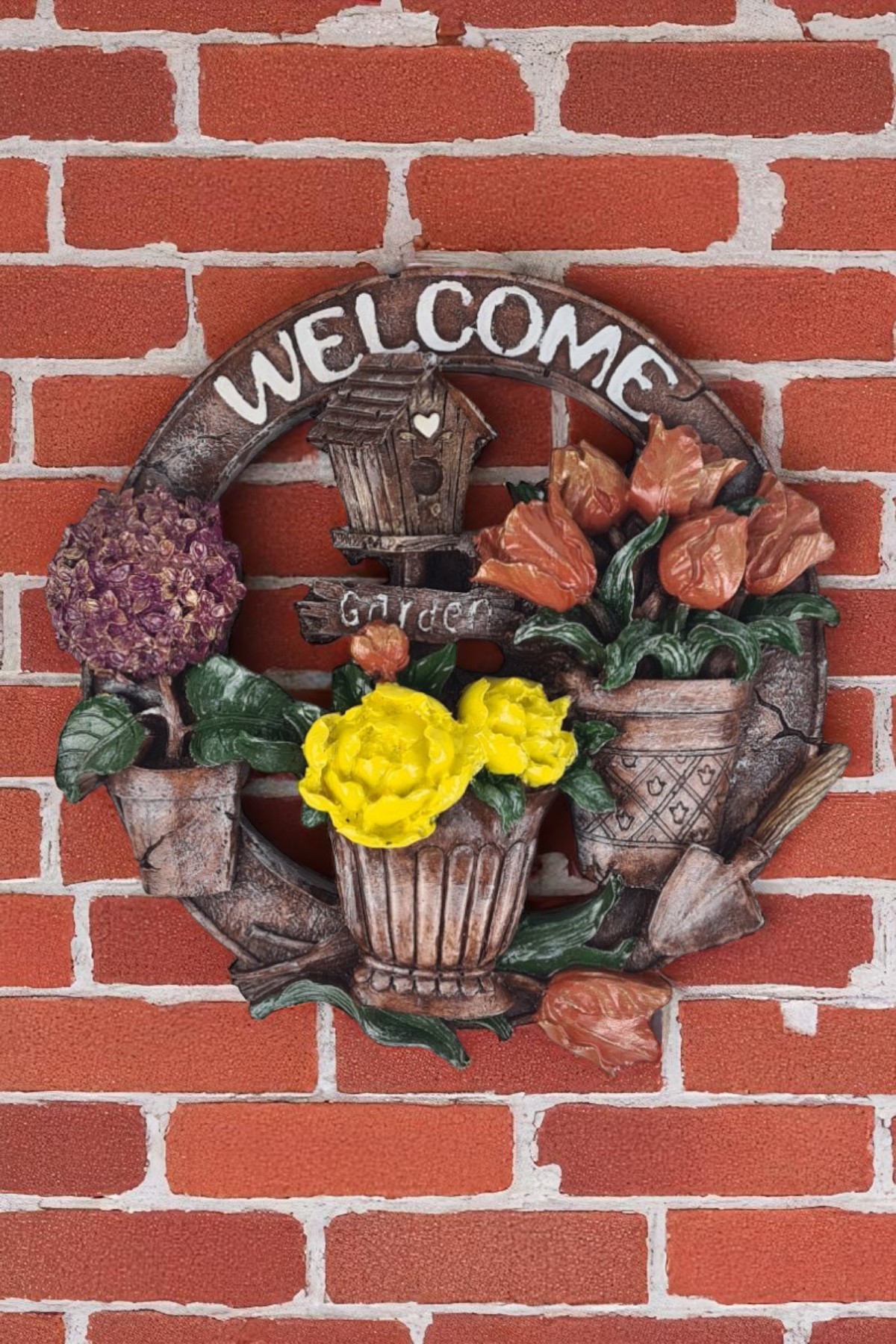 Polyester Welcome Yazılı Saksılı Kapı Süsü Dekoru - Beyaz