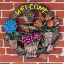Polyester Welcome Yazılı Saksılı Kapı Süsü Dekoru - Sarı