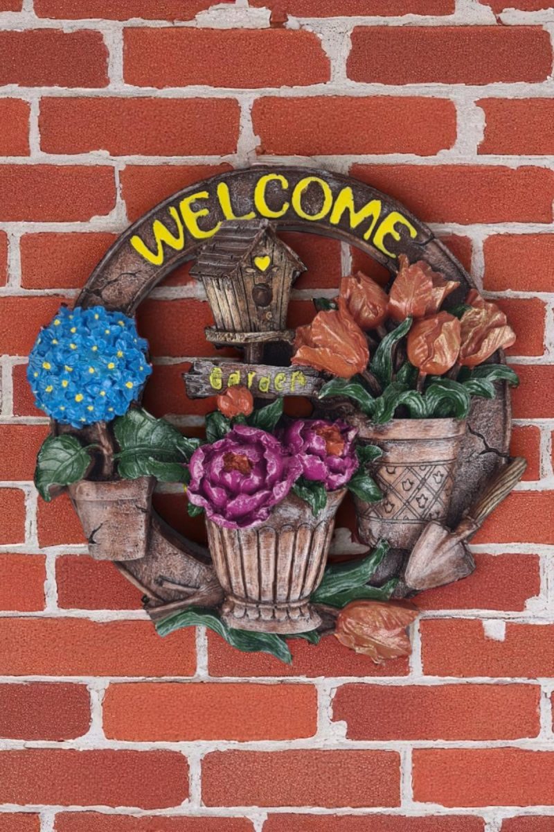 Polyester Welcome Yazılı Saksılı Kapı Süsü Dekoru - Sarı
